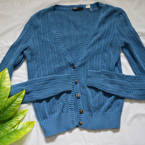 BDG blue button up knitted cardigan size M